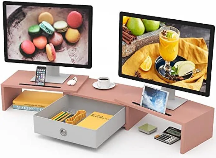 TAURKENAM TAURKENAM Dual 3-Shelf Monitor Riser with Drawer, Adjustable 27-39 Inch — product photo