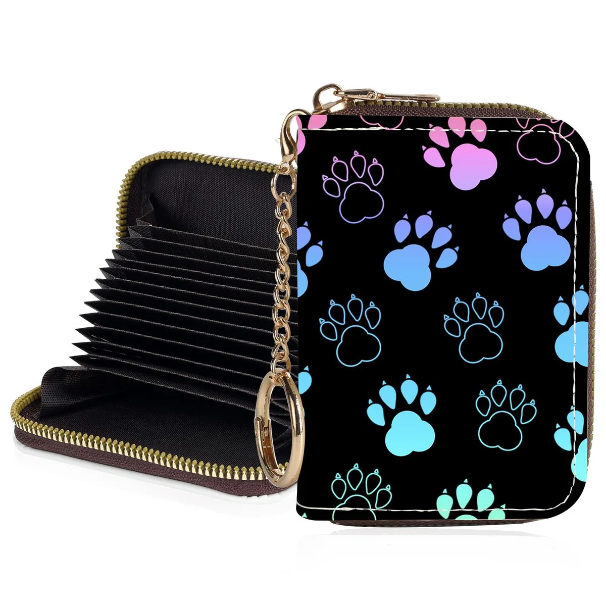  Luoycxy Zsfqb RFID Wallet 12 Card Slots Keychain Colorful Paw Prints — product photo