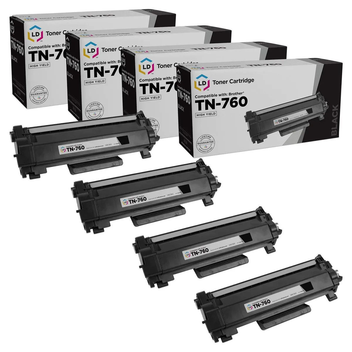 LD Products LD Products Compatible Toner Cartridge for Brother TN760 TN730 Black 4-Pack 3000 Pages — product photo