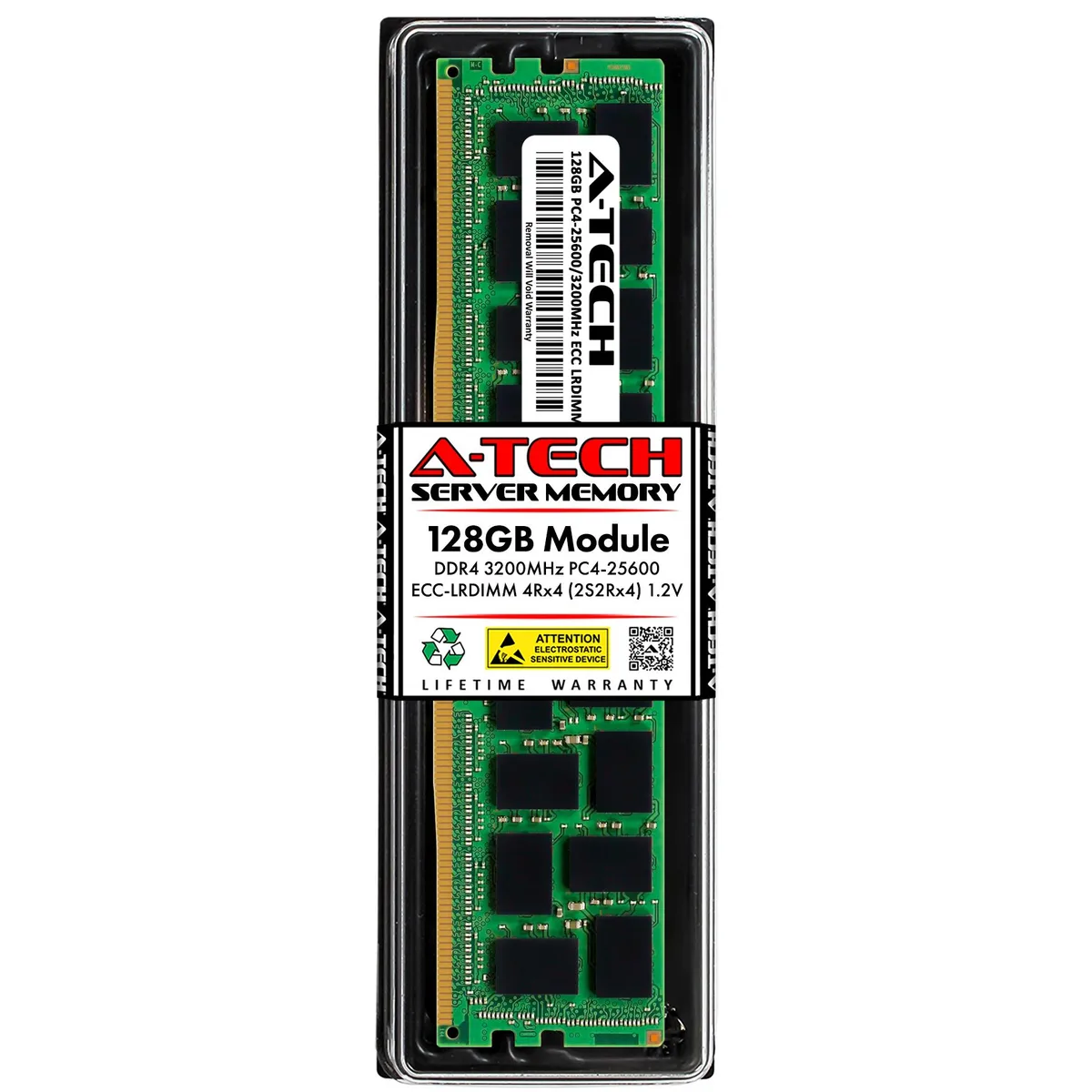 Green 288-pin DDR4 LRDIMM module with black memory chips and gold contacts