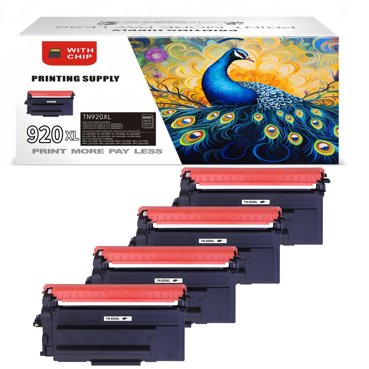 Aster Graphics Inc Aster Graphics Inc TN920XL Black Toner Cartridge 4-Pack High Yield 6000 Pages — product photo