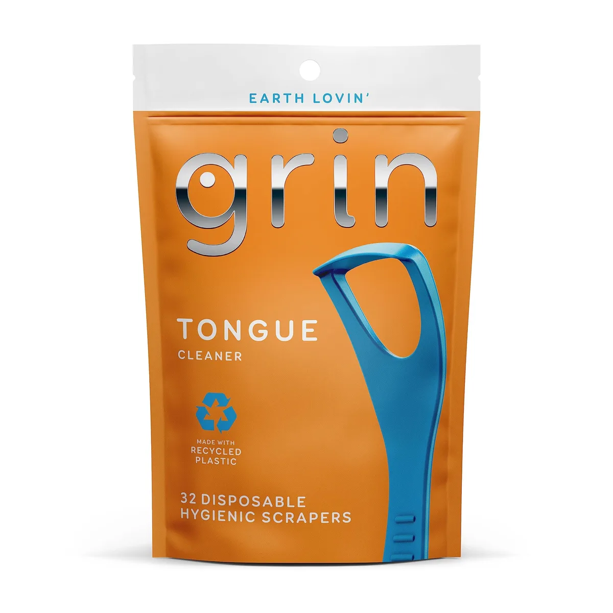 Pack of 32 disposable tongue cleaners in recycled plastic packaging