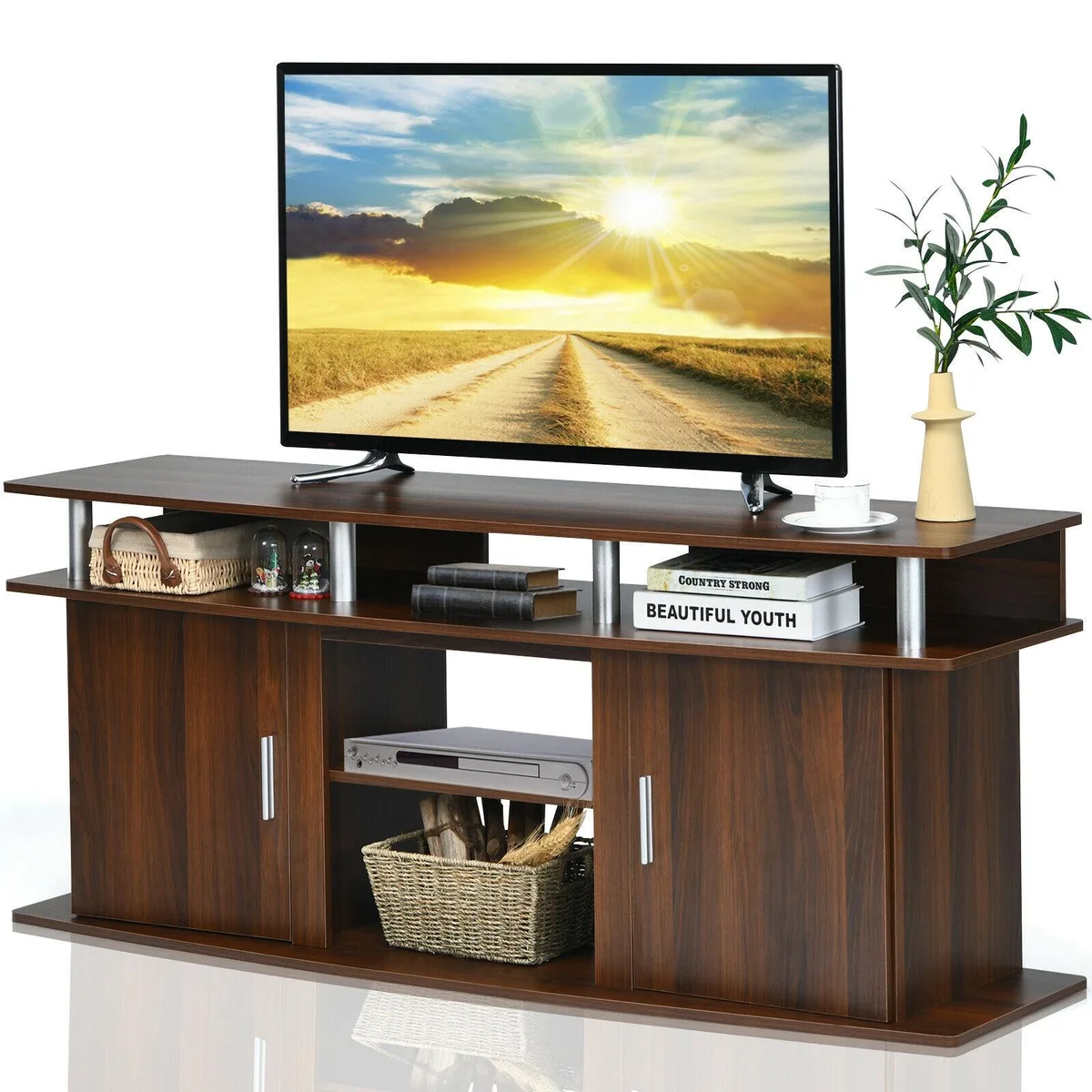 SlickBlue SlickBlue 63 Inch TV Entertainment Console Walnut 2 Cabinets — product photo