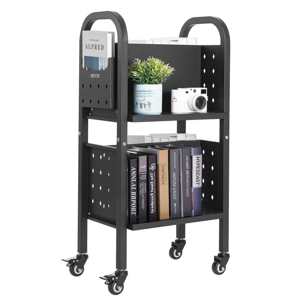 VEVOR VEVOR Rolling Library Book Cart 150 lbs Black 17.7 x 13.0 x 34.6 in — product photo