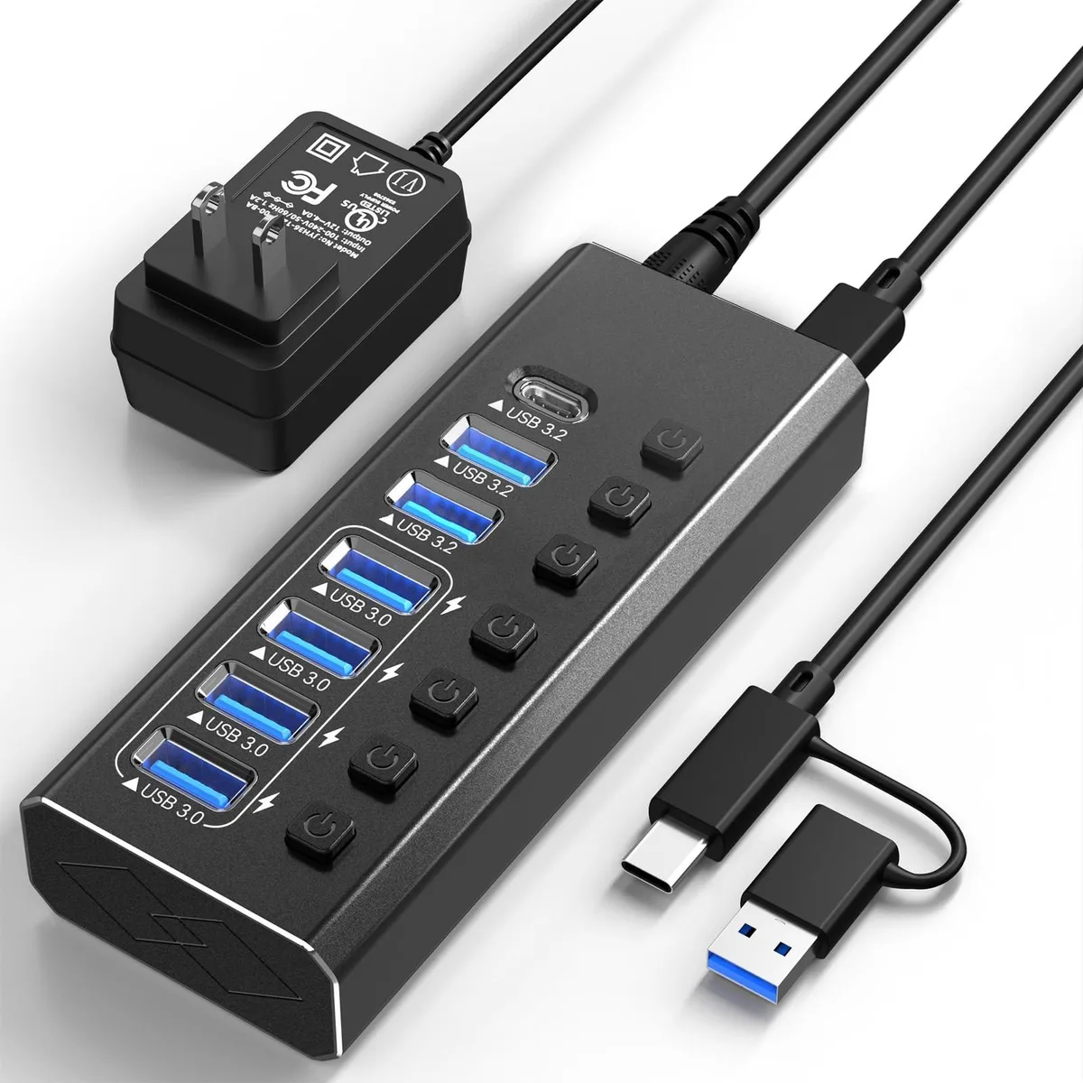 Adafruit Adafruit 7-Port USB 3.2 Hub with 4 Charging Ports 2 in 1 Accessory — product photo
