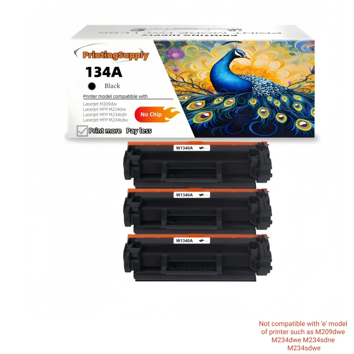 Aster Graphics Inc Aster Graphics Inc 134A W1340A Compatible Toner Cartridge 3 Pack Black 1100 Pages No Chip — product photo