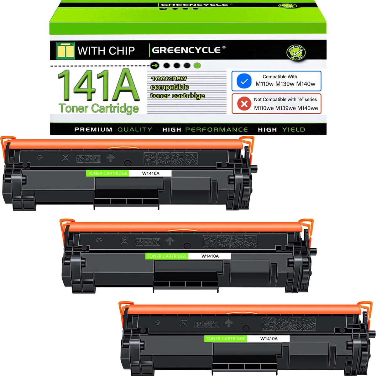 GREENCYCLE GREENCYCLE W1410A 3-Pack Black Toner Cartridge with Chip — product photo