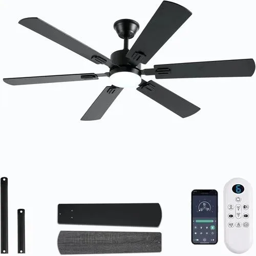 NShi NShi SY58 56Inch Black Ceiling Fan 6 Blades DC Motor Remote App Control — product photo