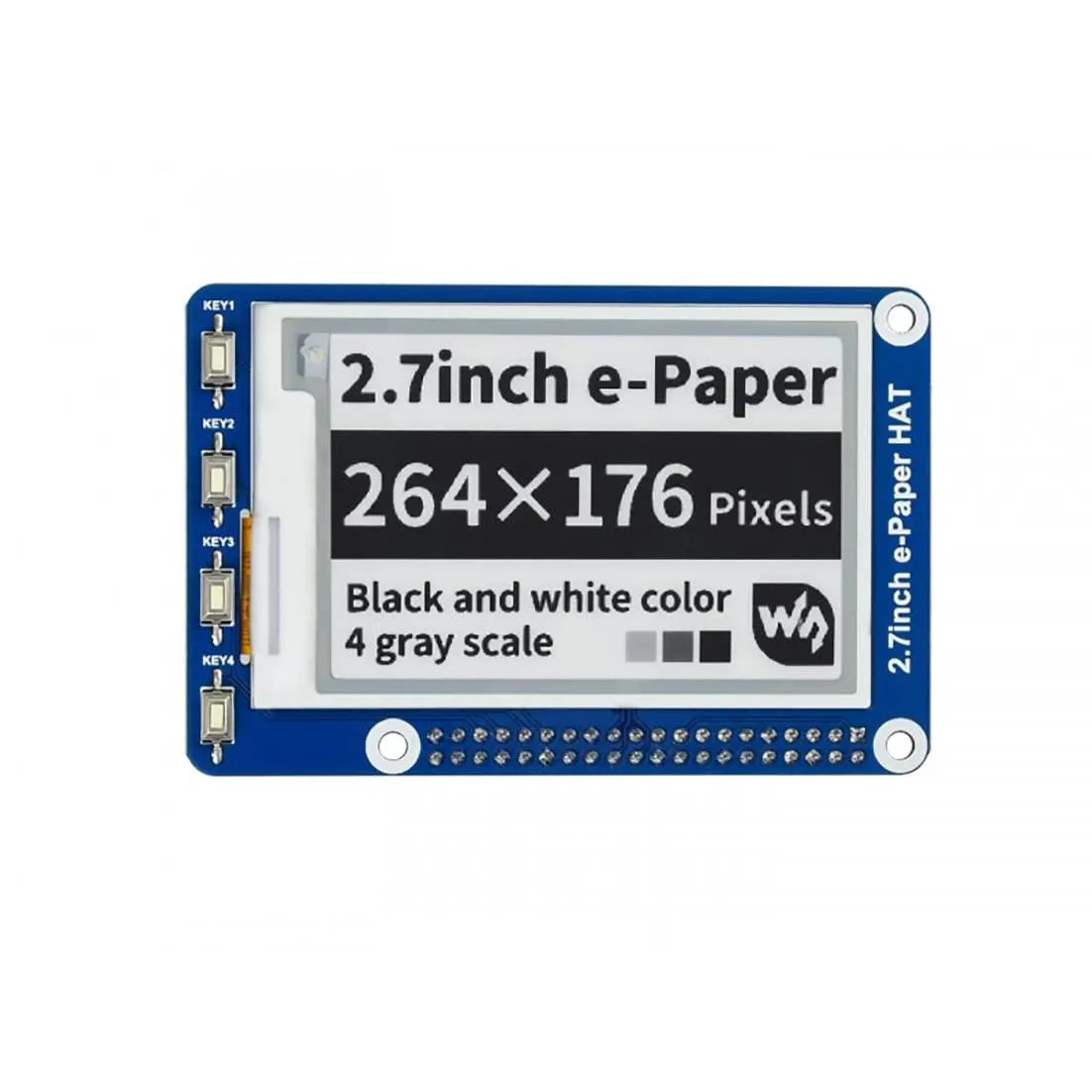 Small rectangular 2.7 inch e-ink display board with 40-pin header and exposed circuitry