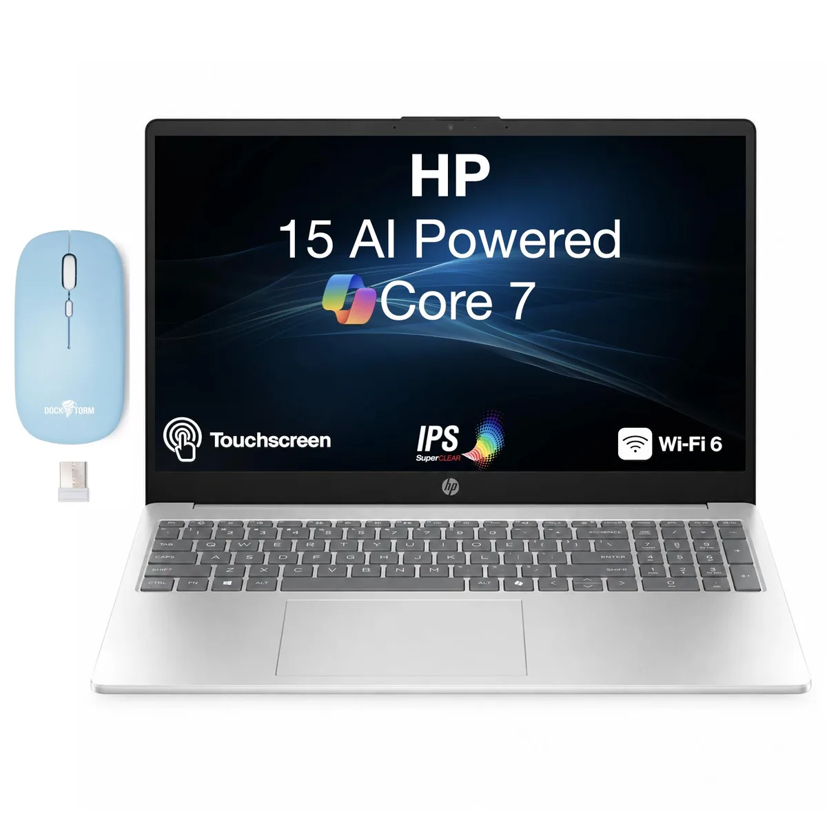 HP HP 15 laptop Intel Core Ultra 7 150U 16GB DDR5 512GB PCIe SSD 15.6" FHD touchscreen Windows 11 Home Silver — product photo