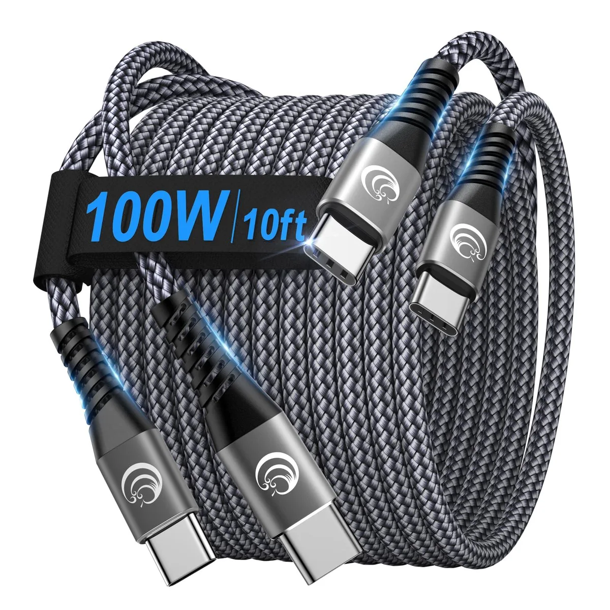 No Sew No Sew USB C to USB C 100W 5A Braided Cable Grey 10ft 2 Pack — product photo