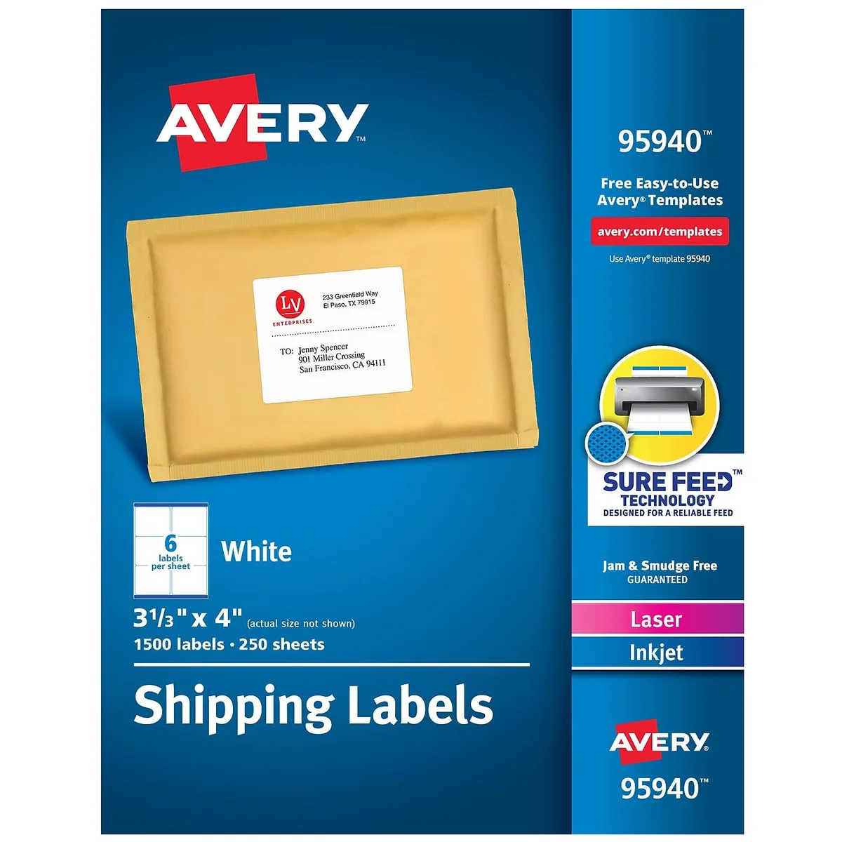 Avery Dennison Avery Dennison 7278295940 White Shipping Labels 3 1/3 x 4 1500/Box — product photo