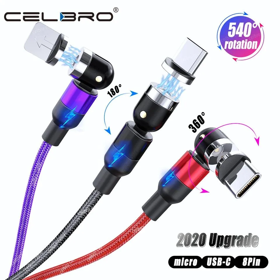 Black braided magnetic USB cable with rotating connectors and soft LED indicator light