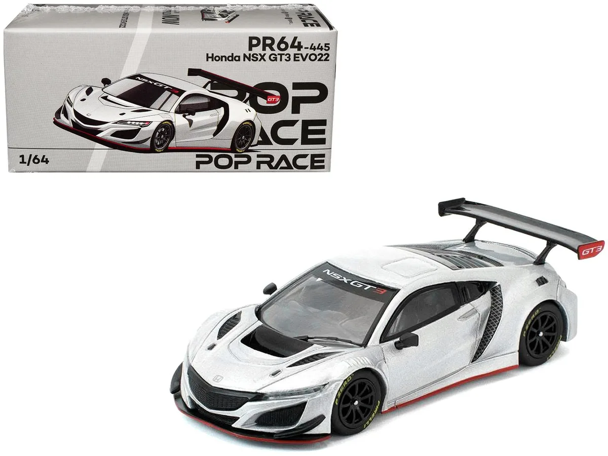 Pop Race Pop Race Honda NSX GT3 EVO22 Silver Metallic Brazilian Event Exclusive 1/64 hobby collectible — product photo