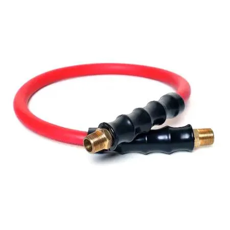 Black rubber hose 24 inches long with brass fittings on each end