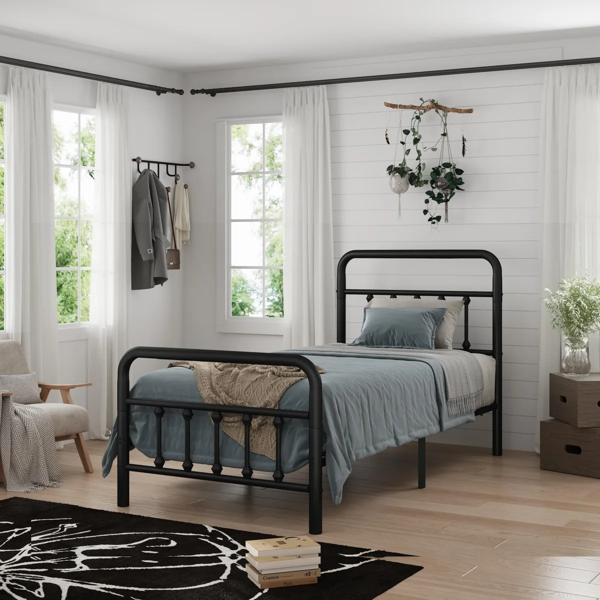 tuphen tuphen Twin Metal Bed Frame with Headboard Black — product photo
