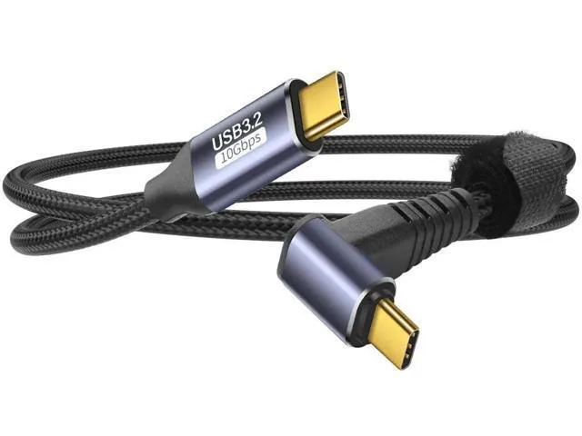 Short USB-C cable with right-angle plug, matte black finish