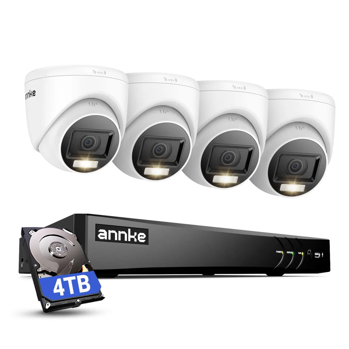 Annke Annke 8CH 4K DVR 4×2MP cameras 4TB HDD 66ft night vision White surveillance security system — product photo