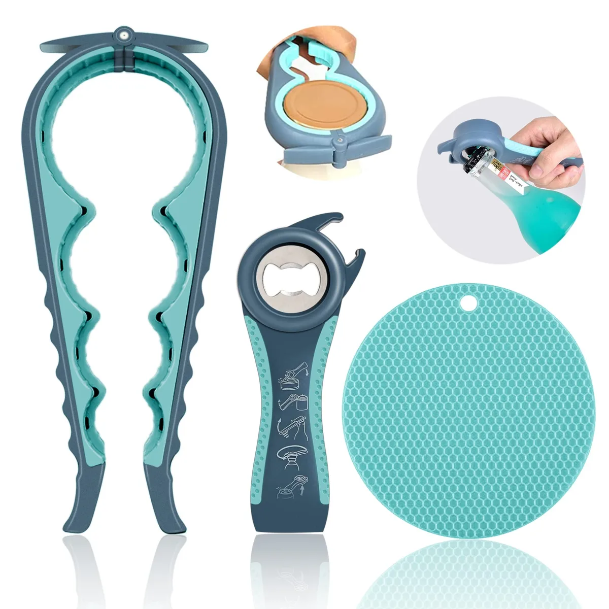 HUMANFUN 5-in-1 jar opener set with rubber gripper pad