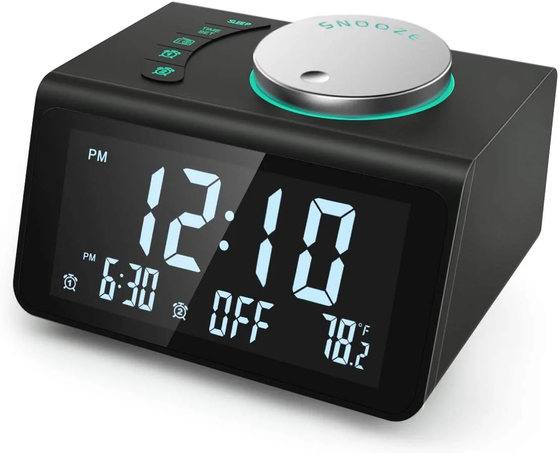 IHDAPP IHDAPP Digital Alarm Clock Radio Black 3.2" FM Dual USB 2.1A Battery Backup — product photo