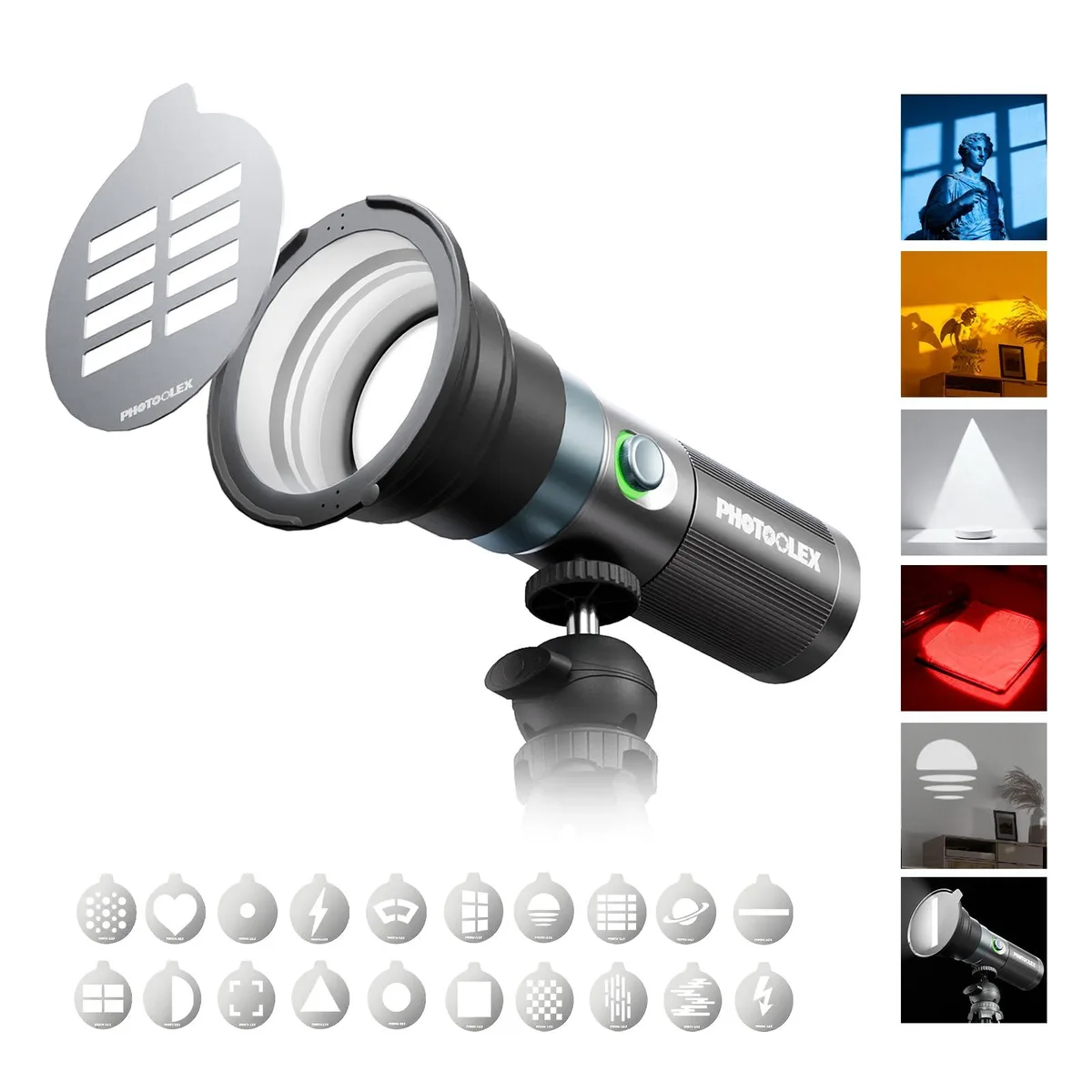 PHOTOOLEX 130FS RGB Photography Flashlight 20 Metal Magnetic Gobos 100W 8400mAh — product photo