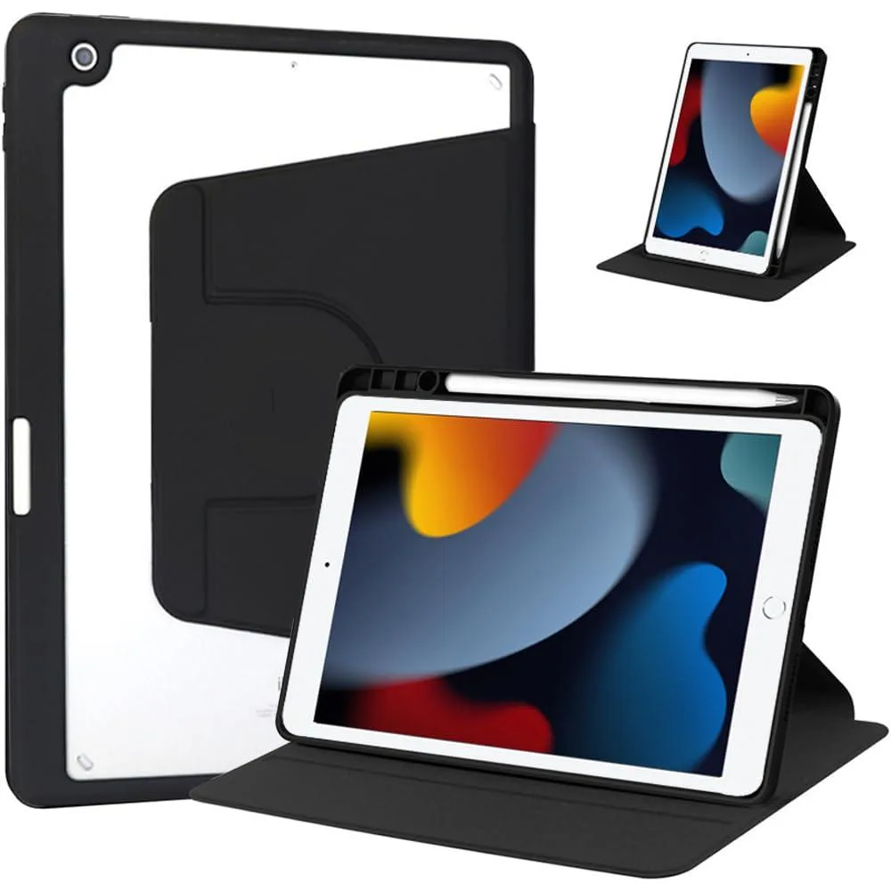 Timoom Timoom 360° Rotatable Clear Acrylic iPad Case with Pencil Holder 10.2" Black — product photo