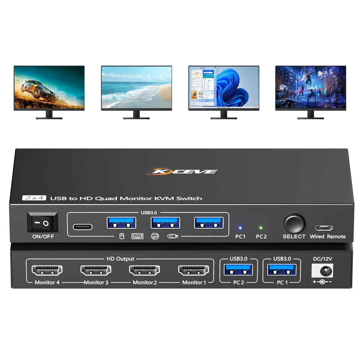 Vszerda Vszerda KVM switch 4 monitors 204UH 1080P@60Hz USB 3.0 — product photo