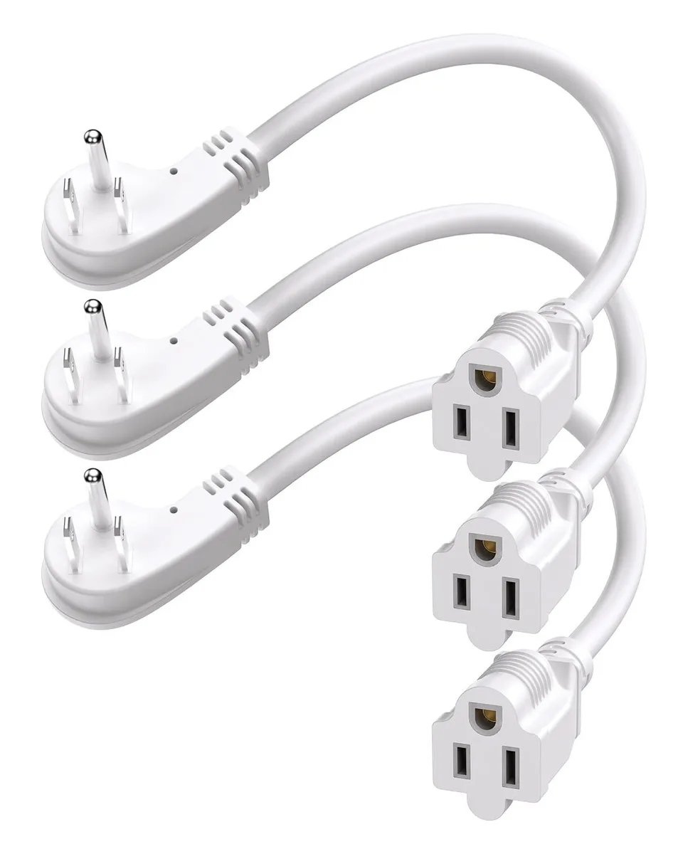  LitStar 1 ft Flat Plug Extension Cord 14 AWG 15A 1875W White 3 Pack — product photo