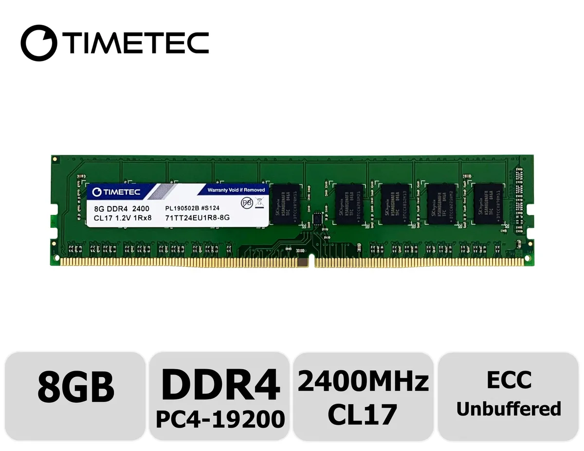 Timetec Timetec Hynix IC 8GB DDR4 2400MHz PC4-19200 ECC Unbuffered CL17 1Rx8 288-Pin UDIMM Server RAM — product photo