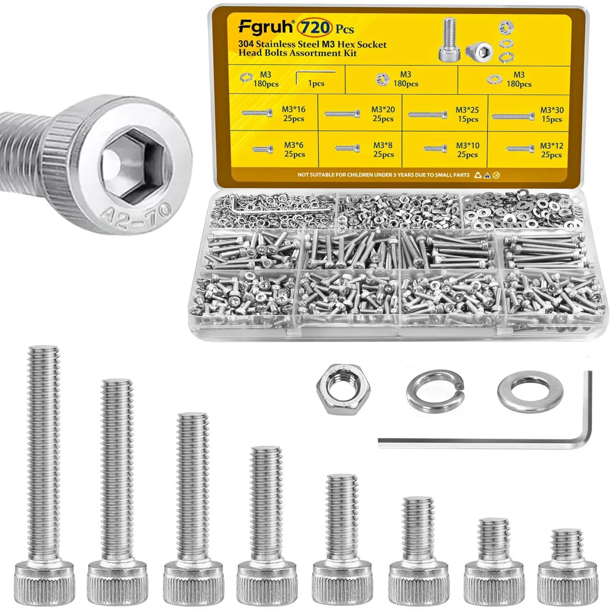  Fgruh M3 Screw Assortment Kit 720pcs 304 Stainless Steel — product photo