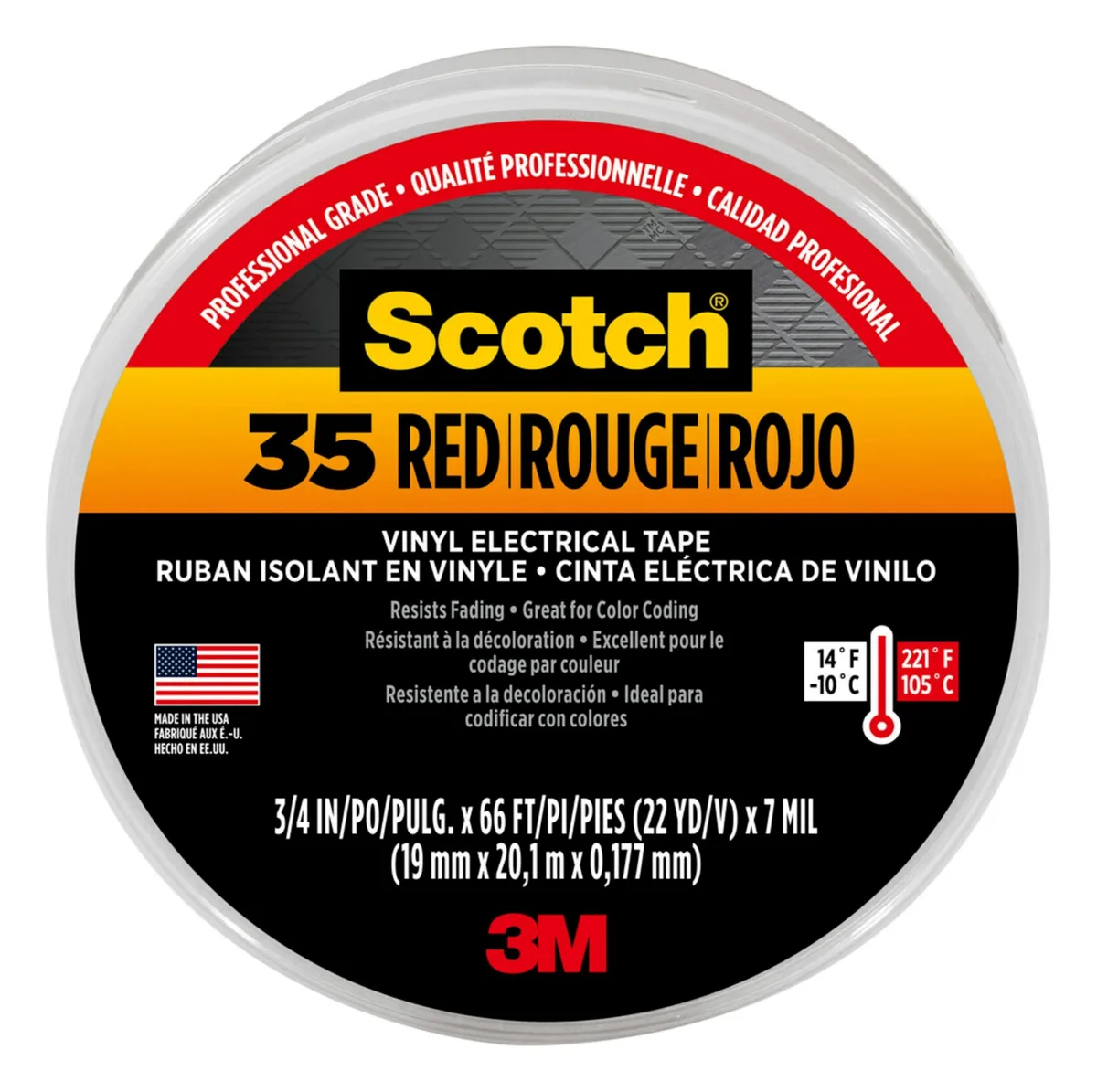 Red vinyl electrical tape roll on white core