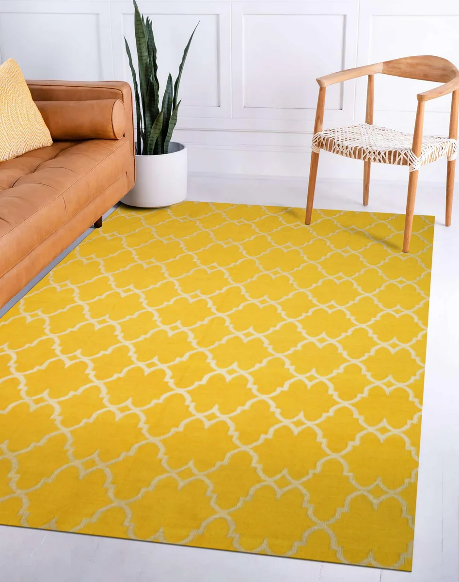EORC EORC Yellow Transitional Trellis Reversible Outdoor Rug 5' x 8 — product photo