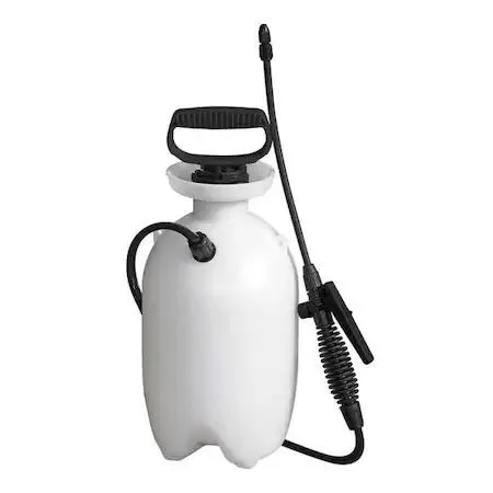 White polyethylene handheld sprayer with 34 inch wand, 1 gallon tank, black hose and pump handle