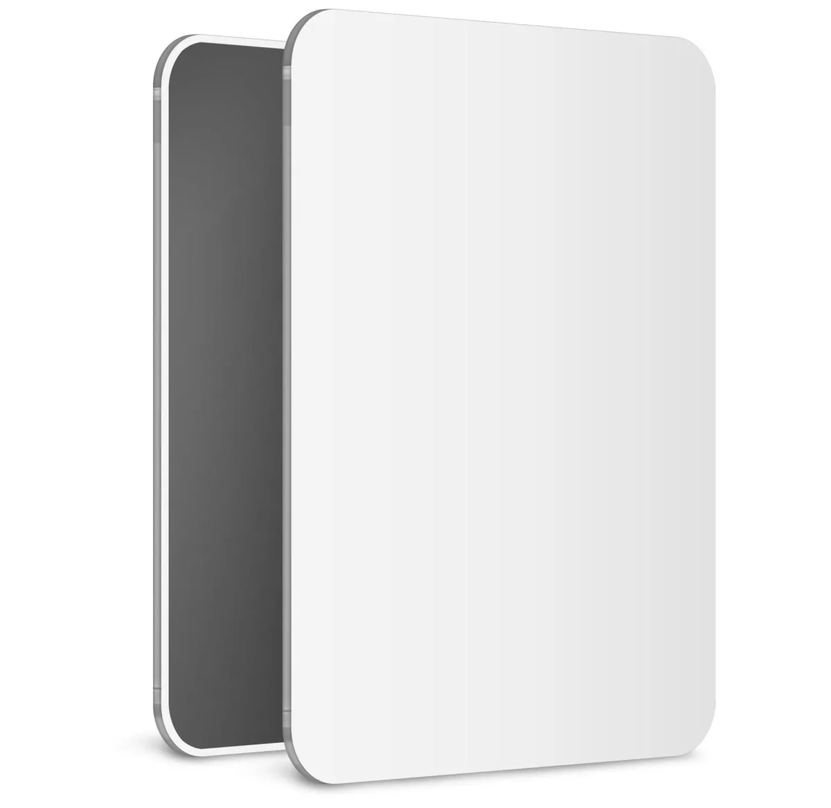 White frameless acrylic mirror with rounded corners, 7 by 9 inches