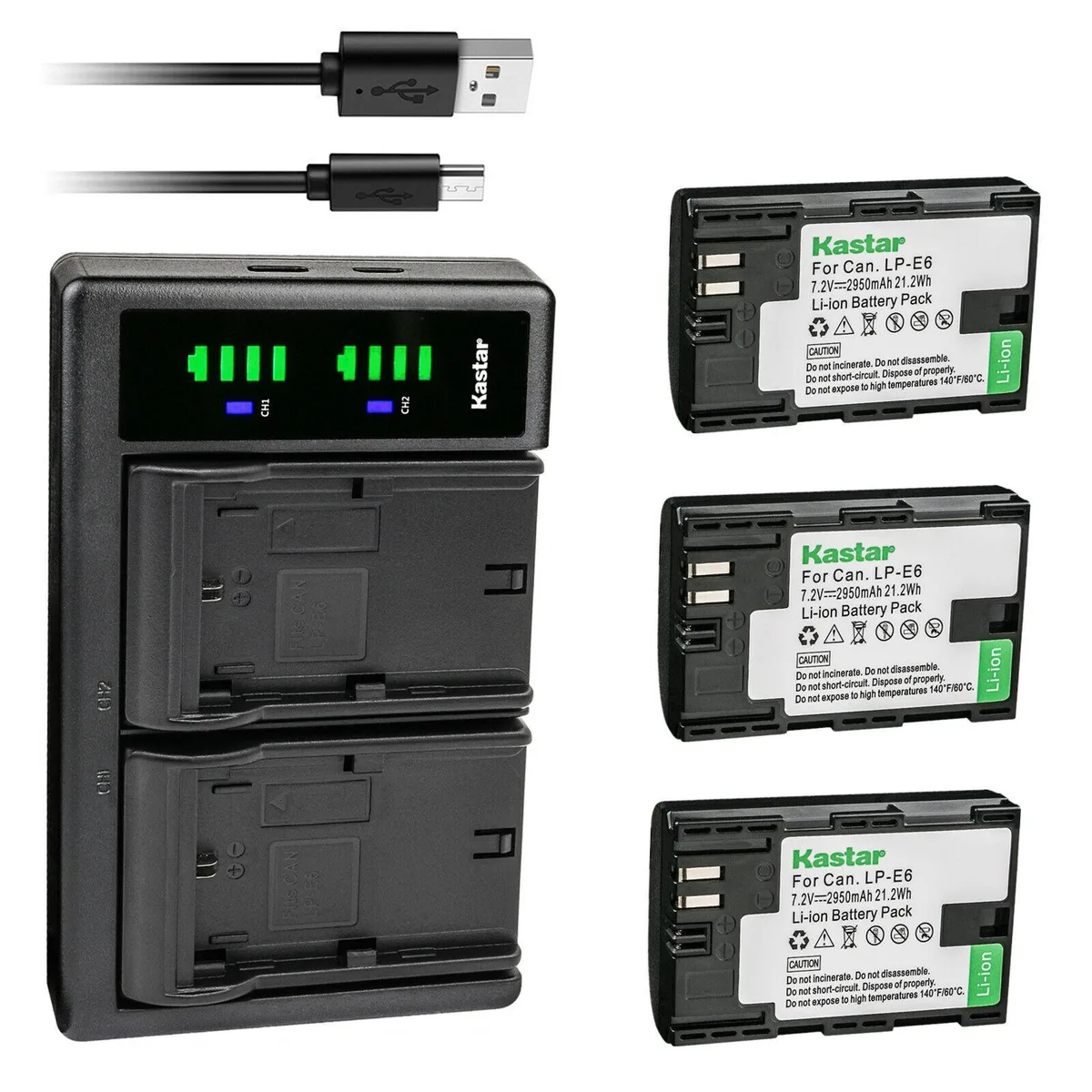 Kastar Kastar LP-E6 3-Pack 2950mAh &amp; LTD2 USB Charger — product photo
