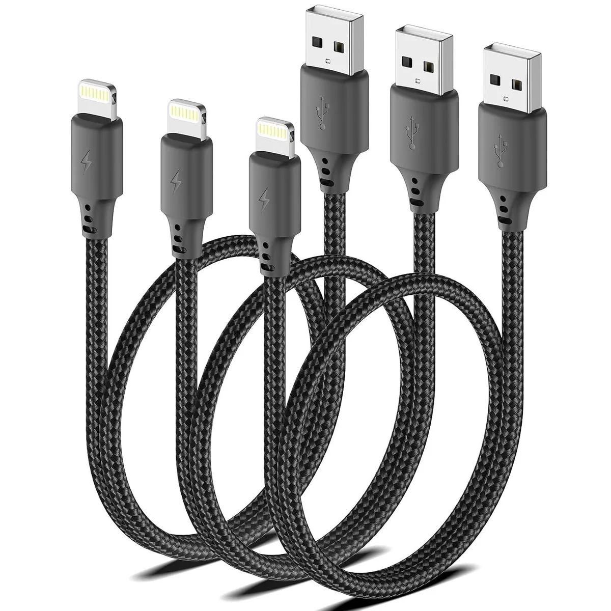 Kootion Kootion 1.5 ft Lightning Cable MFi Certified 3 Pack Braided USB A to Lightning 2.4A 480Mbps — product photo