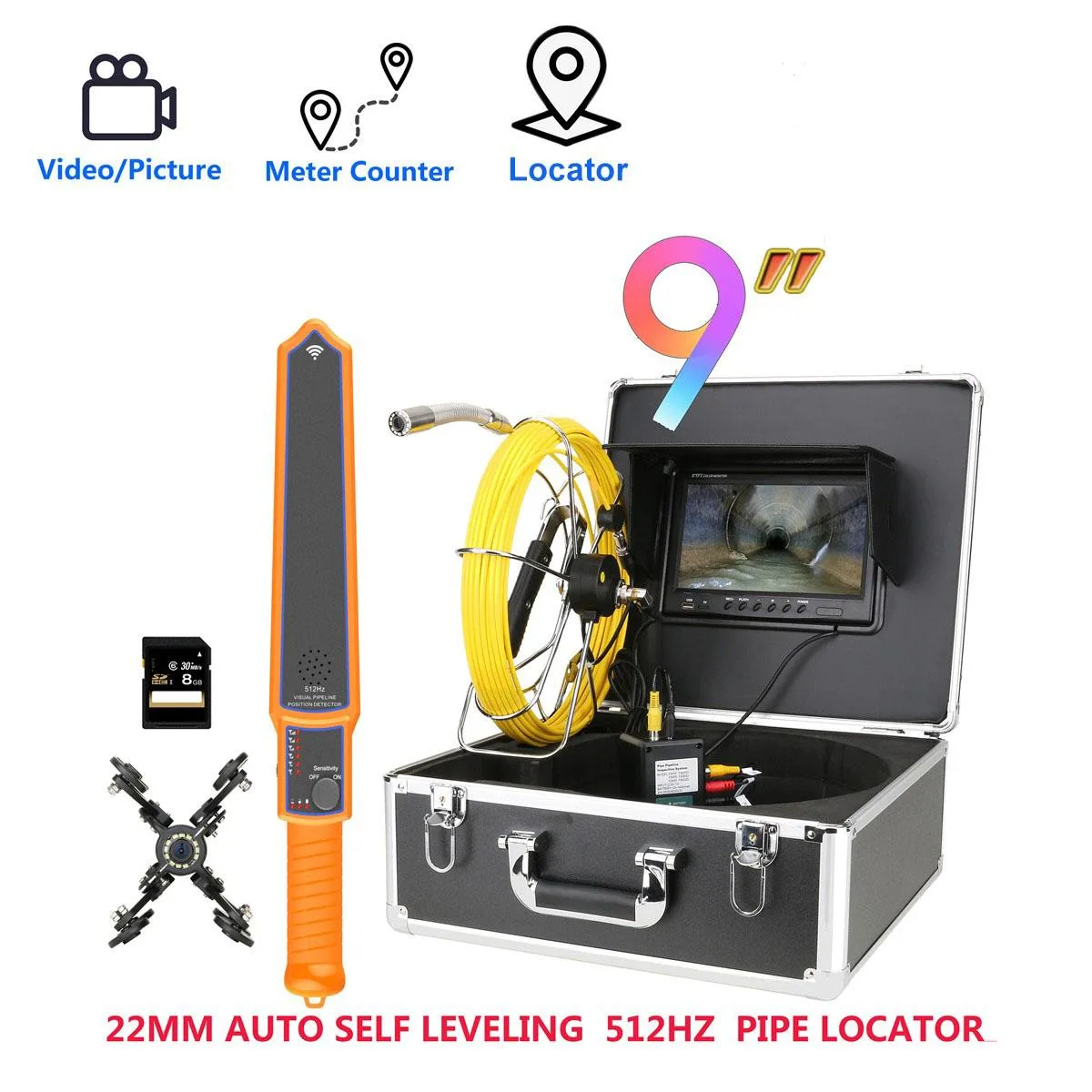 visiPower visiPower 7" DVR Pipe Inspection Camera 22mm IP68 1000TVL 512Hz Locator 30m Cable — product photo