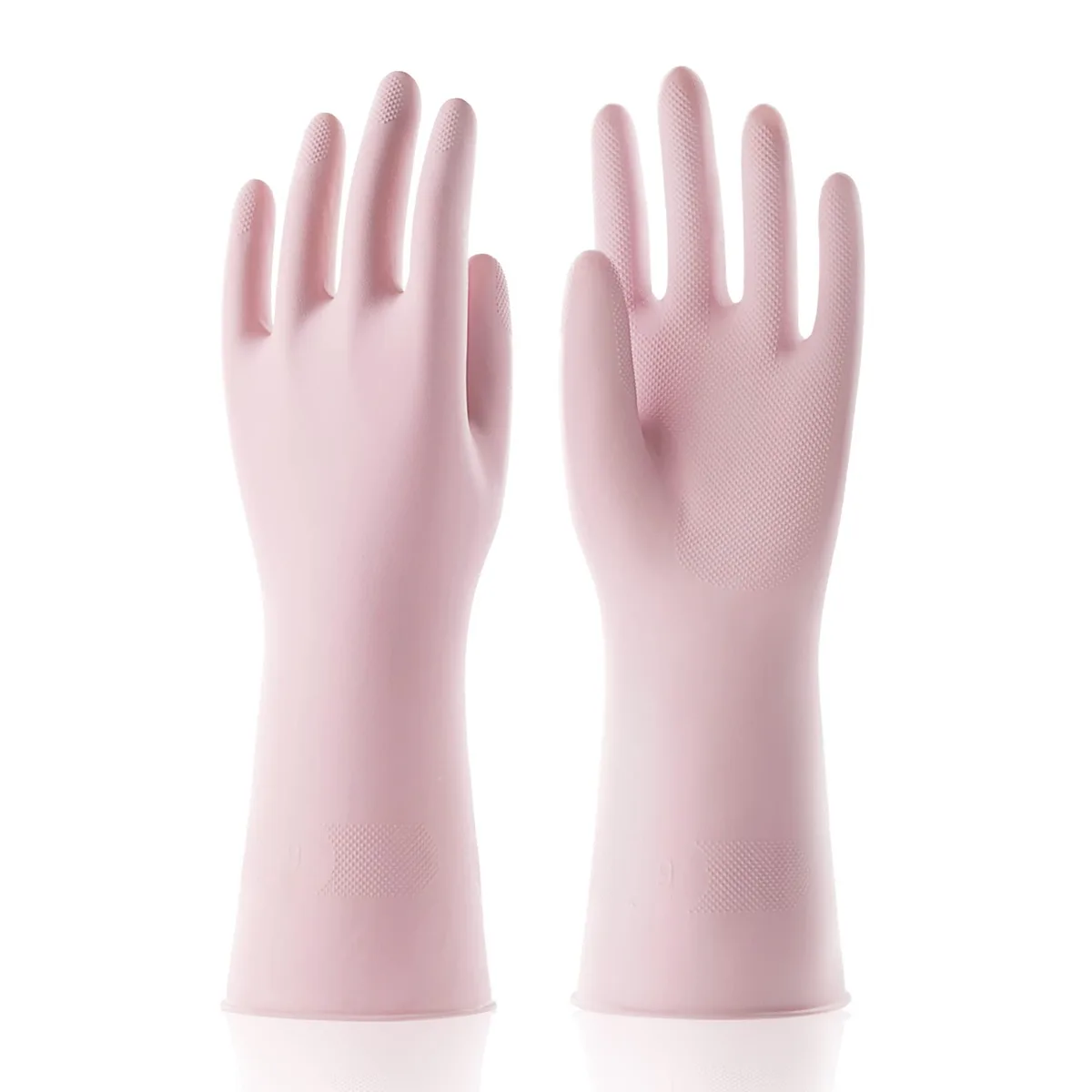  COOLJOB Medium Household Rubber Gloves with Cotton Liner &amp; Non-slip Grip, Light Pink, 1 Pair — product photo