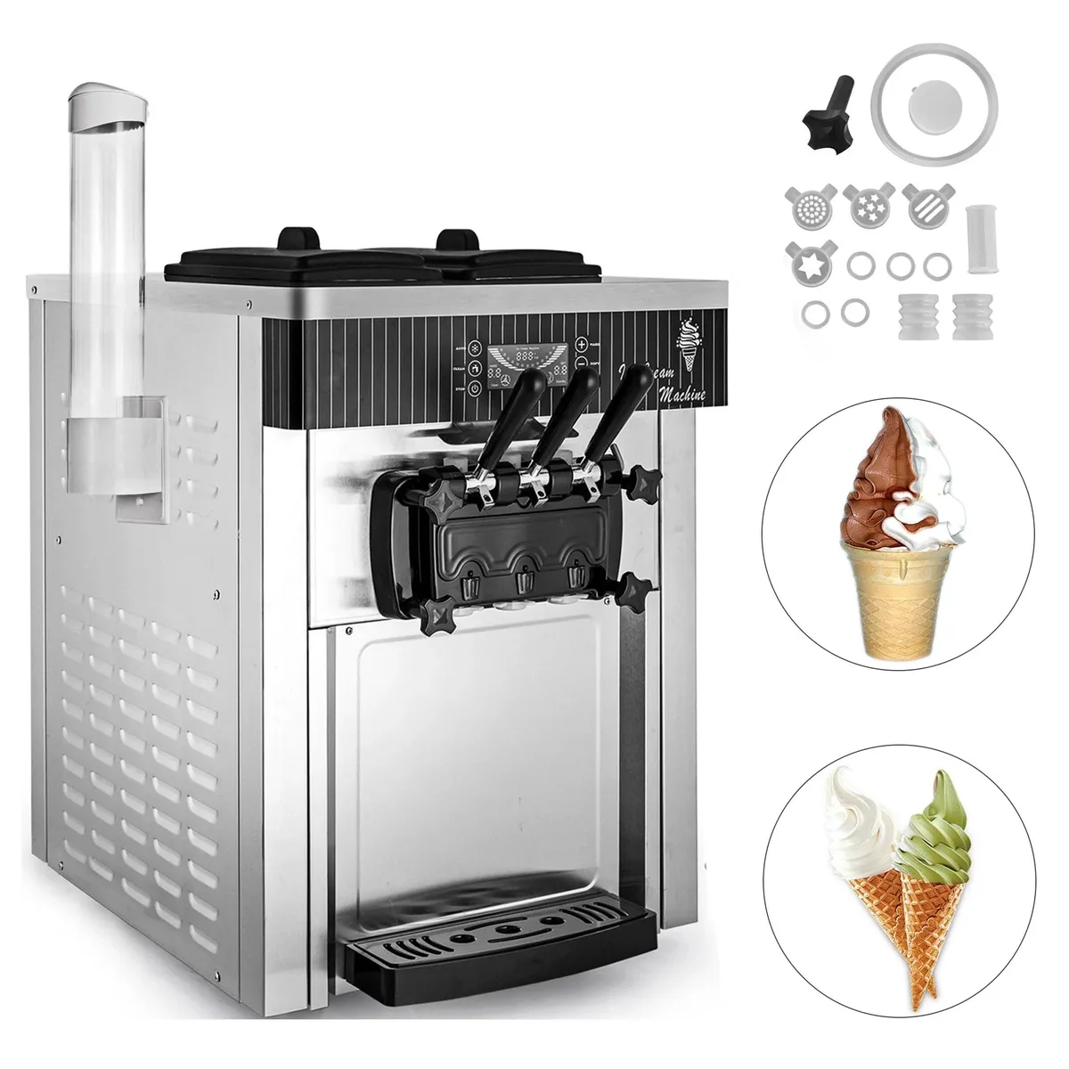  SIHAO 8BJLJTSRBSYKF8218TV1 Commercial Ice Cream Machine 20-28L/H 6L×2 Hoppers — product photo