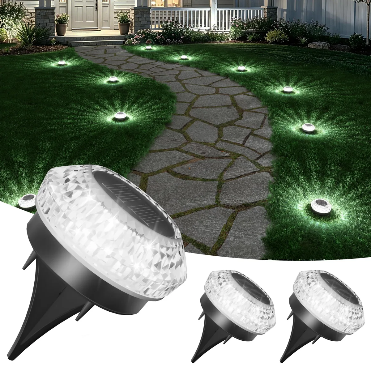 Three flat solar ground lights with rectangular PS+ABS housings