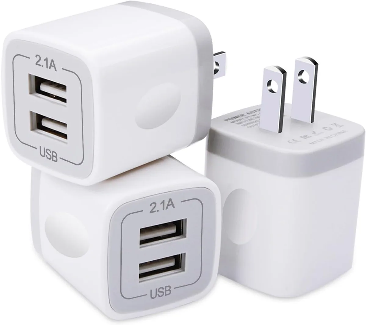 ONITOON ONITOON USB Wall Charger 3 Pack Dual Port 5V 2.1A White — product photo