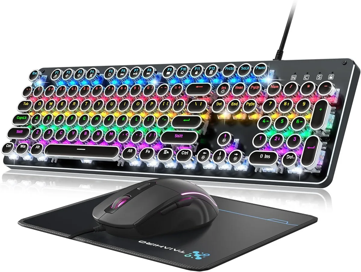 usbroway usbroway Gaming Keyboard and Mouse Combo, Round Keycap Blue Switch, Rainbow LED 104-Key — product photo
