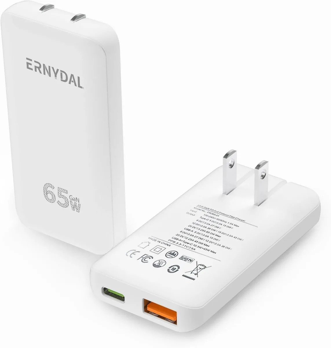 ONITOON ONITOON 65W Flat USB-C Wall Charger GaN II 2-Port Foldable Plug — product photo