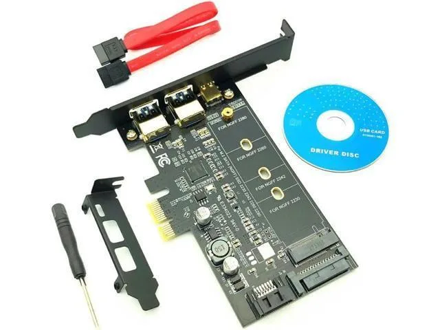 Green PCB riser card with dual USB 3.0 ports, one USB 3.1 Type-C port and an M.2 SATA B-key slot