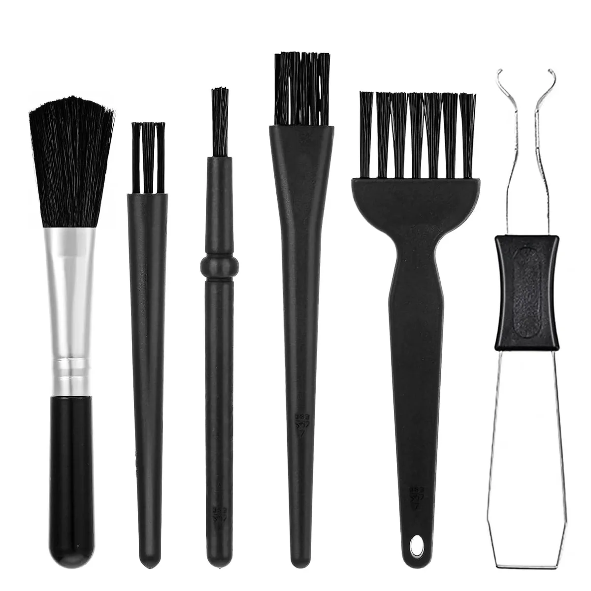 Six-piece keyboard cleaning kit with brushes and puller tool
