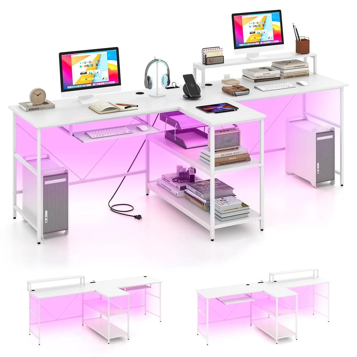 SlickBlue SlickBlue 2-Person Reversible Desk with LED Lights 94.5" White — product photo