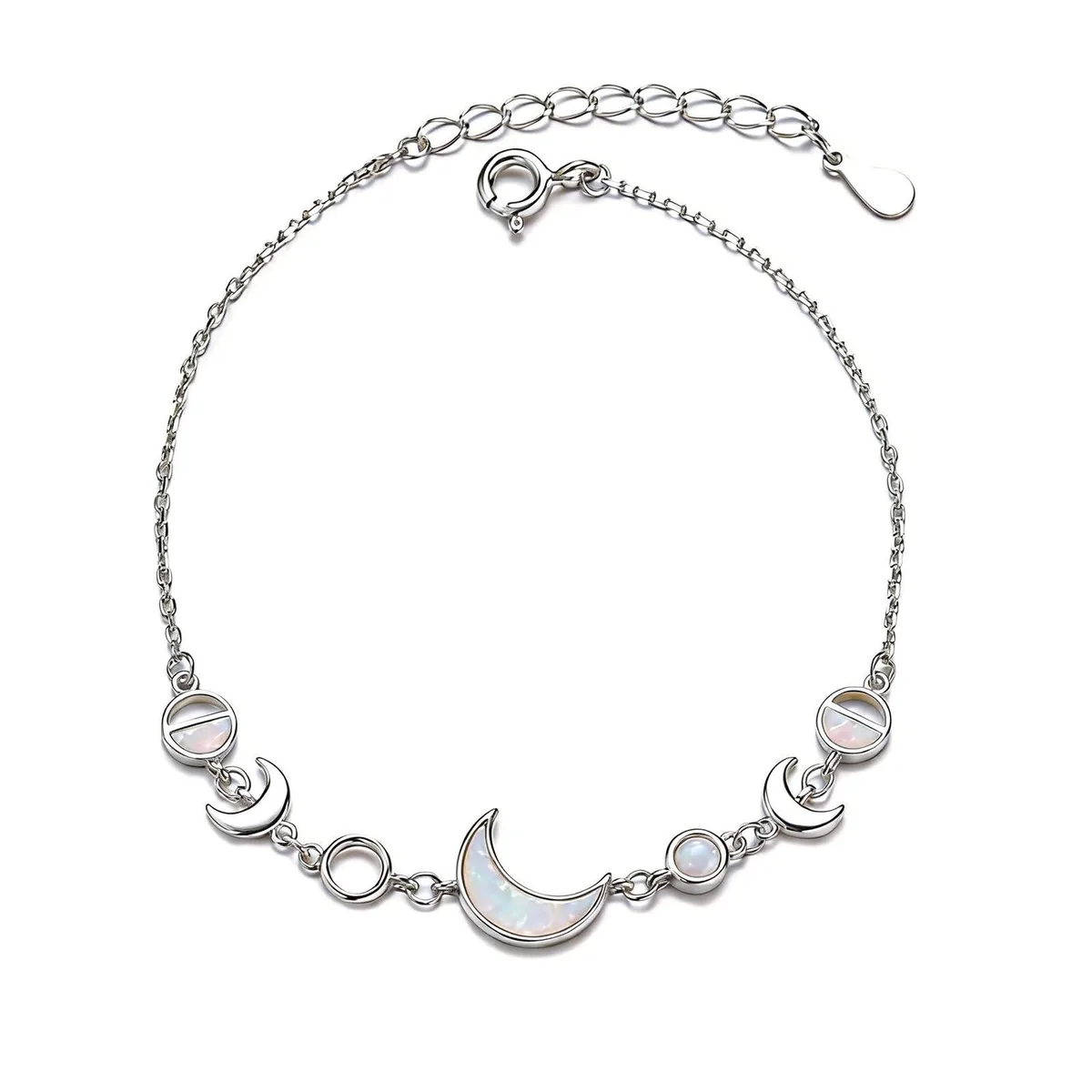 Moon Phase Bracelet Silver Opal Adjustable 18 cm 7.1 in — product photo