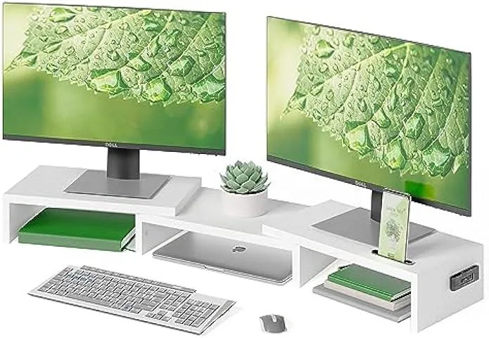 TAURKENAM TAURKENAM Dual Monitor Stand Riser with Smartphone Holder White office equipment — product photo