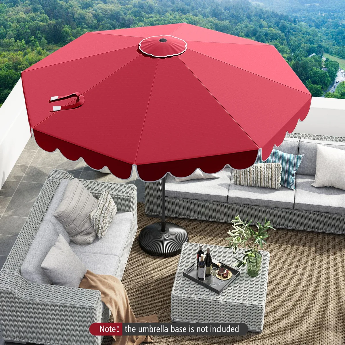 Wine-coloured 10 ft round patio umbrella with crank handle and tilt function