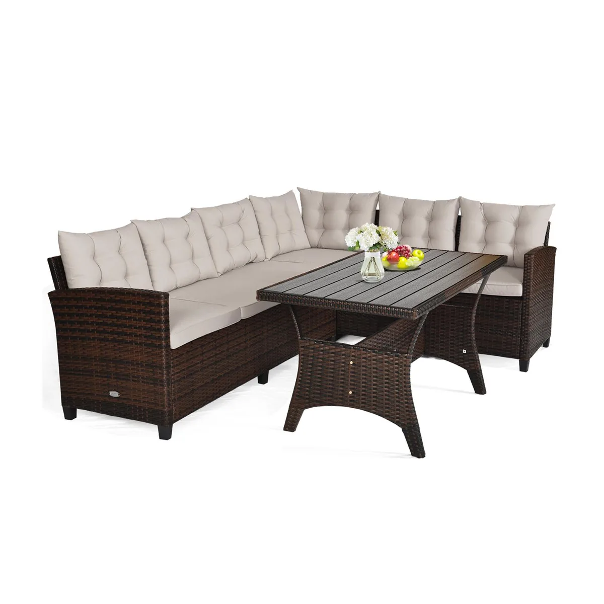 SlickBlue SlickBlue 3-Piece Hand-Woven Rattan Outdoor Sofa Set with Dining Table, Beige — product photo